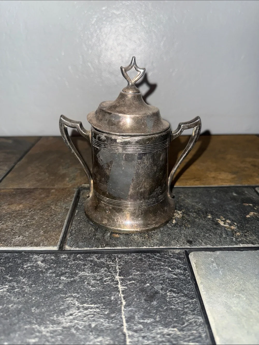 Vintage Triple Silver Plated Two-Handled Sugar Bowl with Lid